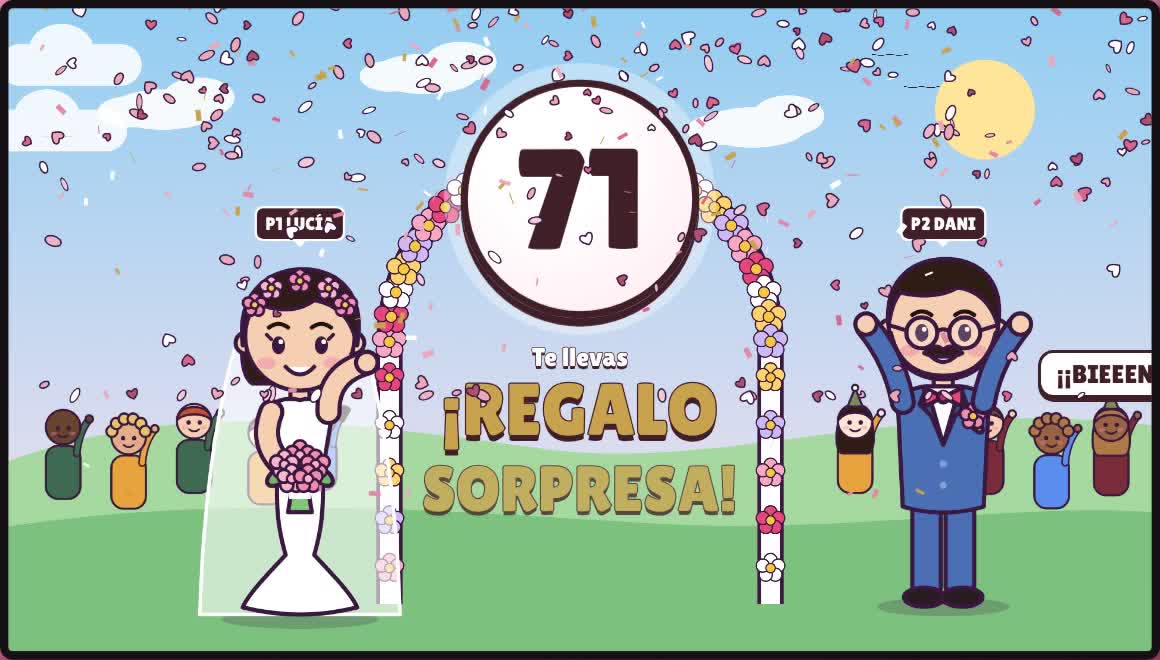 Pantalla grande con la animación «¡Regalo sorpresa!»