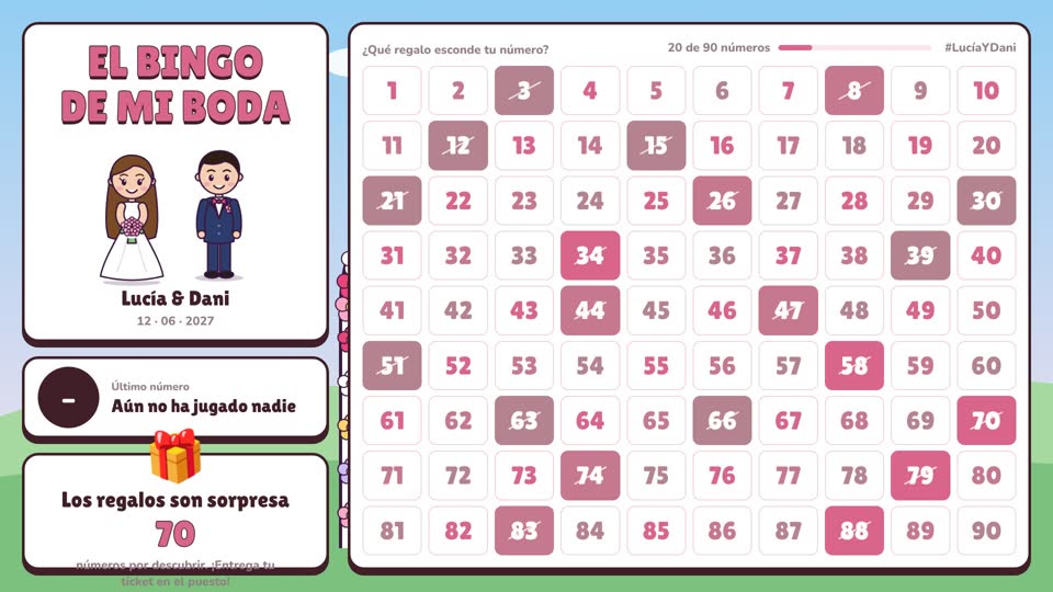 Tablero del bingo con los números